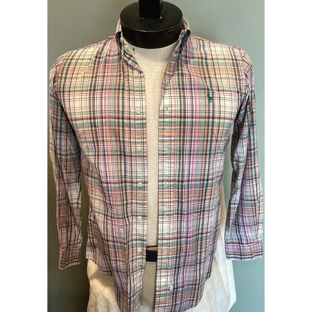 Ralph Lauren Shirt Men's Small Multicolor Plaid Pink Green Button-Down Vintage